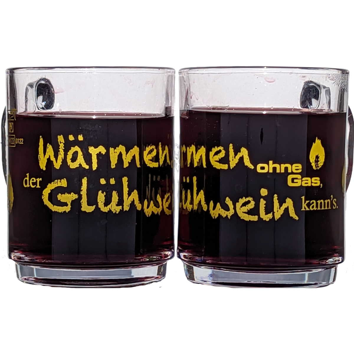 Glühweintasse 26 cl/ 320 g, stapelbar, gehärtet, Füllstrich 0,2 l, Dekor "Wärmen ohne Gas"