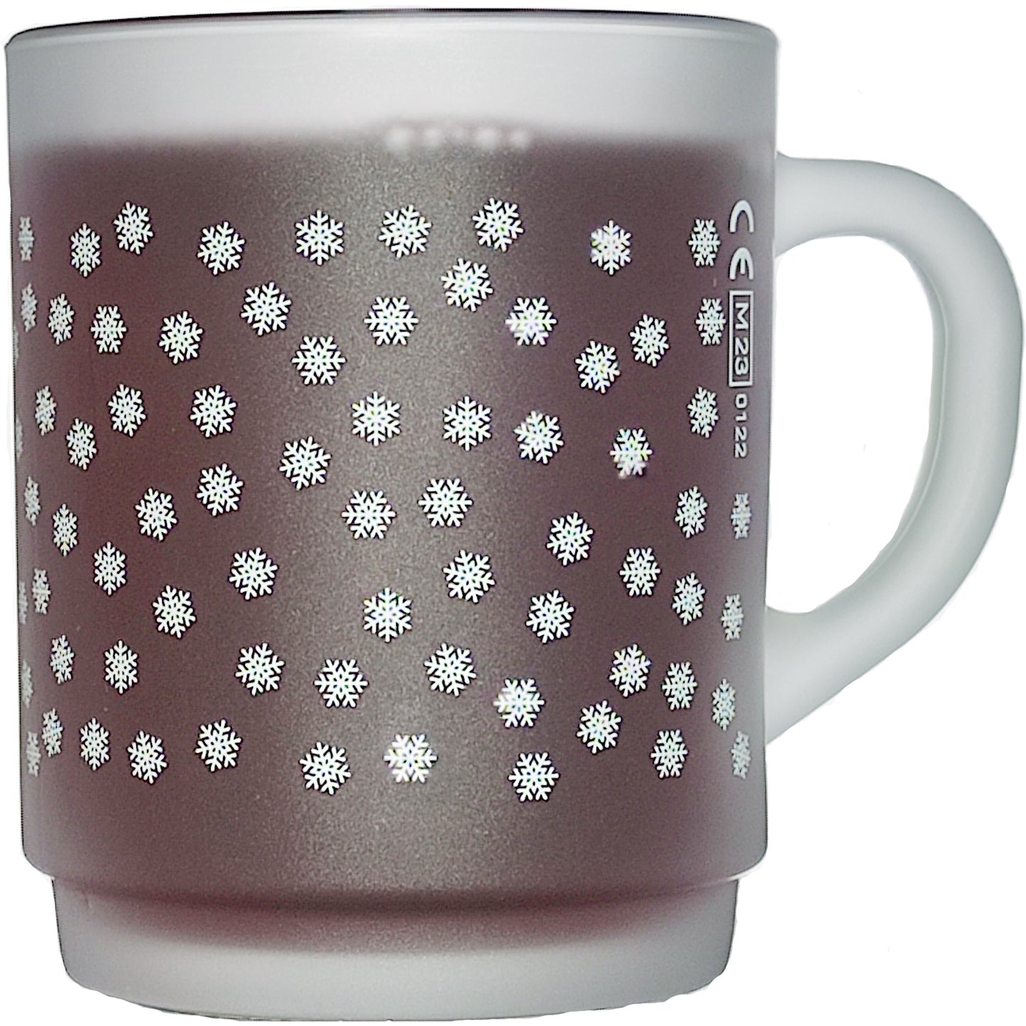 Glühweintasse 25 cl/ 240 g, stapelbar, gehärtet, satiniert/ gefrosted, Füllstrich 0,2 l, Dekor "Schneeflocken"