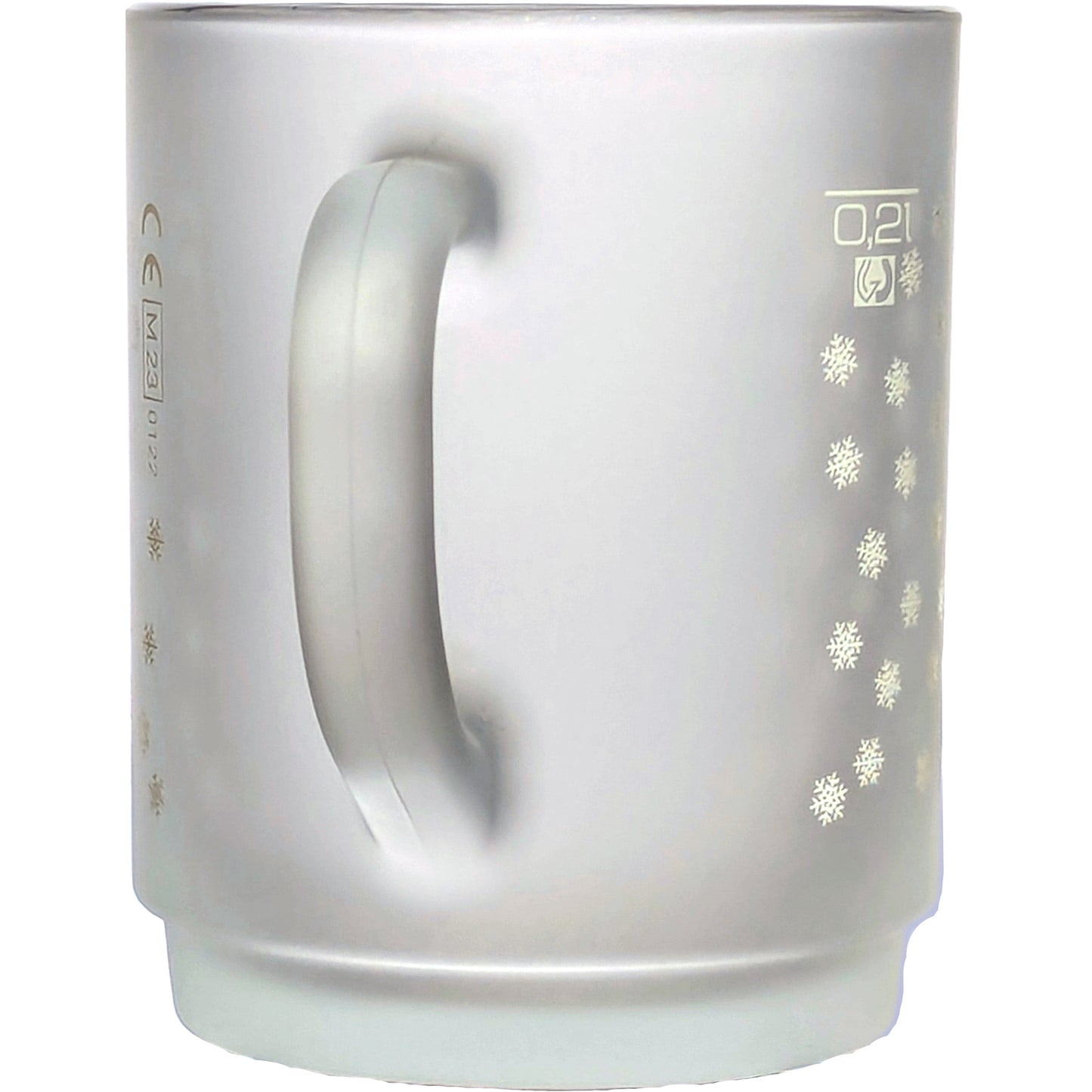 Glühweintasse 25 cl/ 240 g, stapelbar, gehärtet, satiniert/ gefrosted, Füllstrich 0,2 l, Dekor "Schneeflocken"