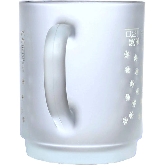 Glühweintasse 25 cl/ 220 g, stapelbar, gehärtet, satiniert/ gefrosted, Füllstrich 0,2 l, Dekor "Schneeflocken"