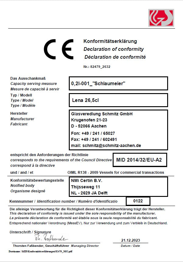 Glühweintasse 26 cl/ 320 g, stapelbar, gehärtet, Füllstrich 0,2 l, Dekor "Schlaumeier"