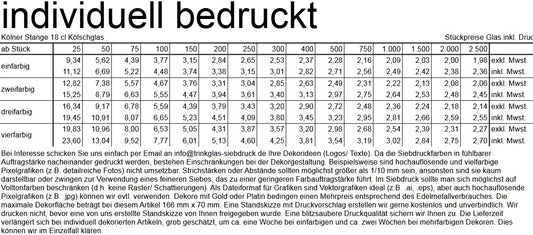 Kölner Stange 18 cl Kölsch glass, no fill line at 0.1 or 0.15 l
