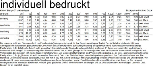 Kölner Stange 34 cl Kölsch glass, fill line at 0.3 l