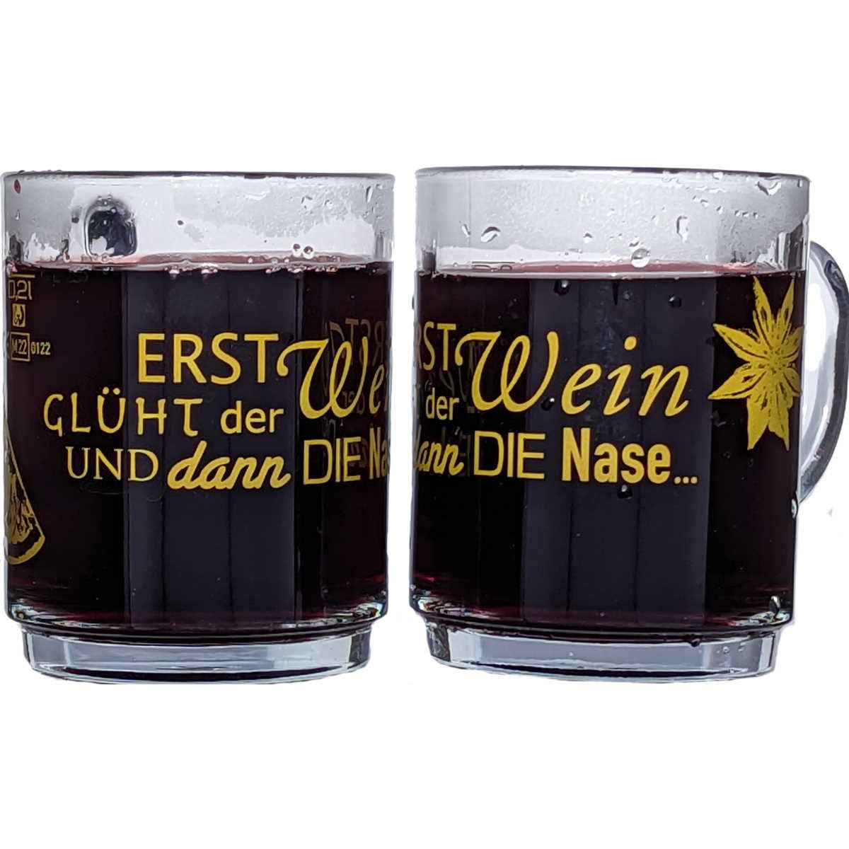 Glühweintasse 26 cl/ 320 g, stapelbar, gehärtet, Füllstrich 0,2 l, Dekor "Glühnase"