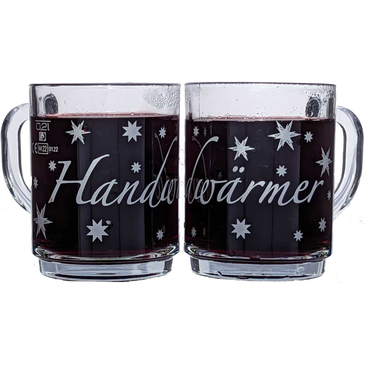 Glühweintasse 26 cl/ 320 g, stapelbar, gehärtet, Füllstrich 0,2 l, Dekor "Handwärmer"