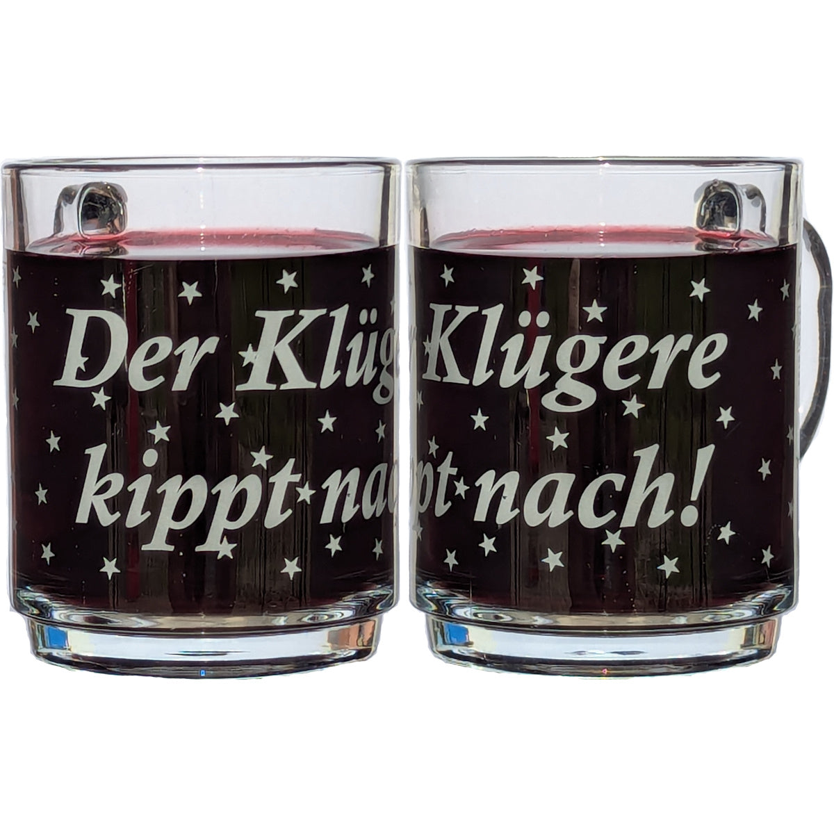 Glühweintasse 26 cl/ 320 g, stapelbar, gehärtet, Füllstrich 0,2 l, Dekor "Schlaumeier"