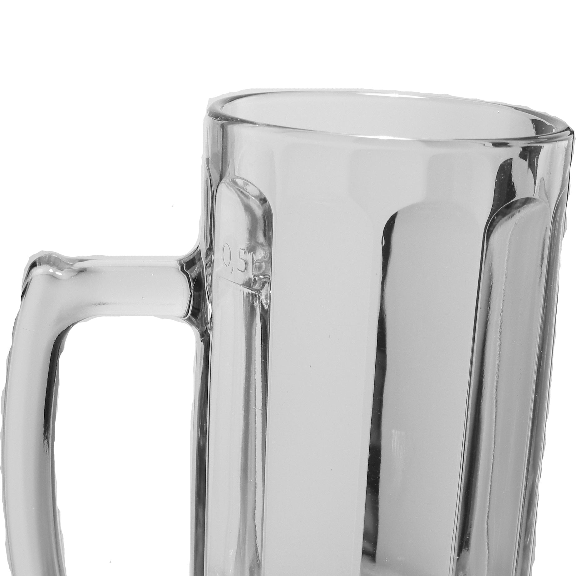 Bierseidel, geriffelt, 65 cl, Füllstrich 0,5 l, Bierkrug aus Glas mit –