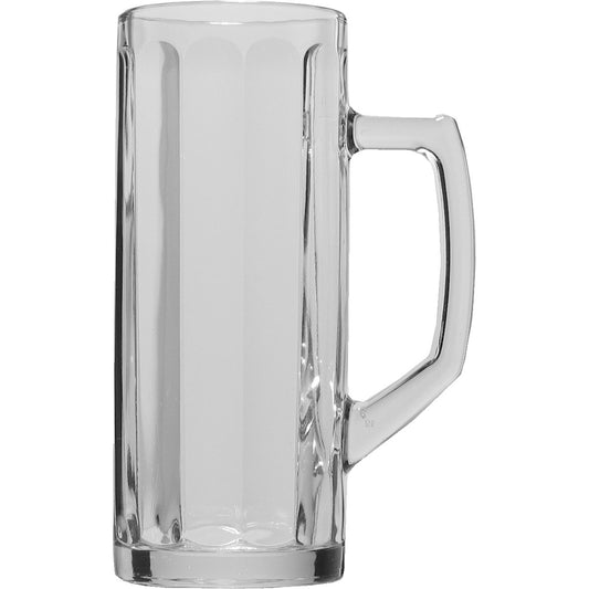 Beer mug, smooth, 65 cl, fill line 0.5 l, glass beer mug with handle