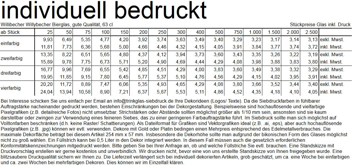Willibecher Willybecher Bierglas, gute Qualität, 63 cl ohne Füllstrich bei 0,5 l, Dekor "Bitcoin ist wie Gold"