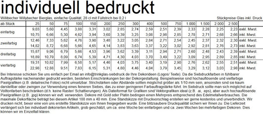 Willibecher Willybecher Bierglas, einfache Qualität, 28 cl mit Füllstrich bei 0,2 l