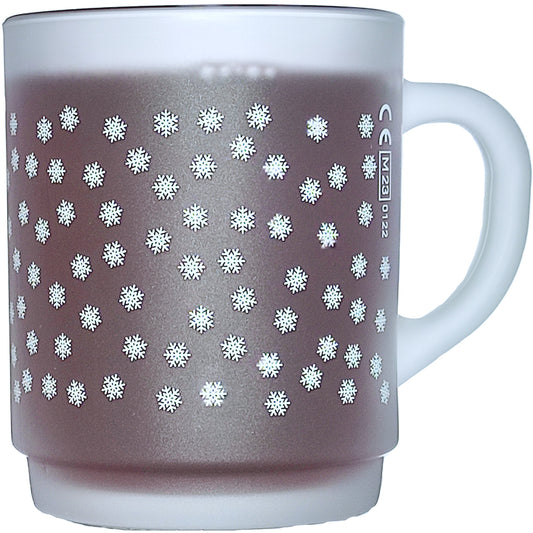 Glühweintasse 25 cl/ 220 g, stapelbar, gehärtet, satiniert/ gefrosted, Füllstrich 0,2 l, Dekor "Schneeflocken"