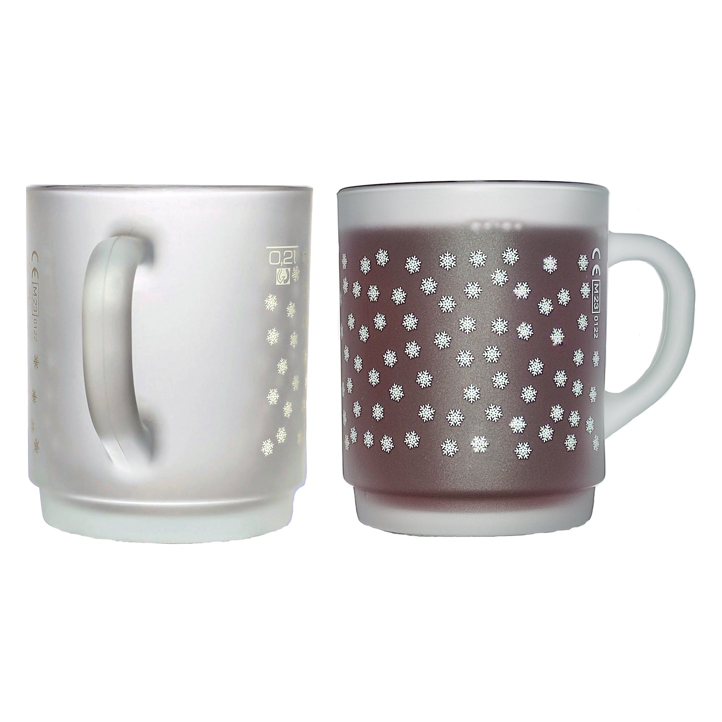 Verre à vin chaud 25 cl/ 240 g, empilable, trempé, satiné/givré, trait de remplissage 0,2 l, décor "flocon de neige"