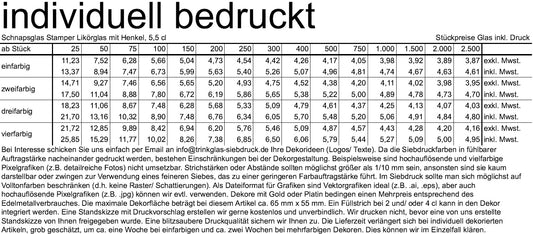 Schnapsglas Stamper Likörglas mit Henkel, 5,5 cl ohne Füllstrich, ohne Dekor