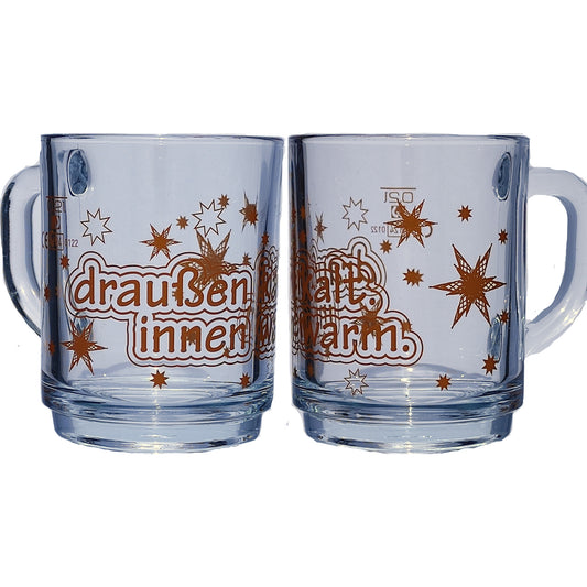 Glühweintasse 26 cl/ 325 g, stapelbar, gehärtet, Füllstrich 0,2 l, Dekor "draußen kalt, innen warm"
