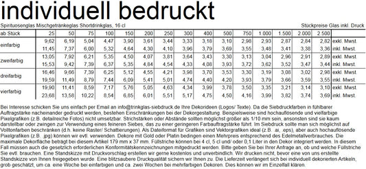 Spirituosenglas Mischgetränkeglas Shortdrinkglas, 16 cl ohne Füllstrich, Platindekor "Vodka Mischgetränke"